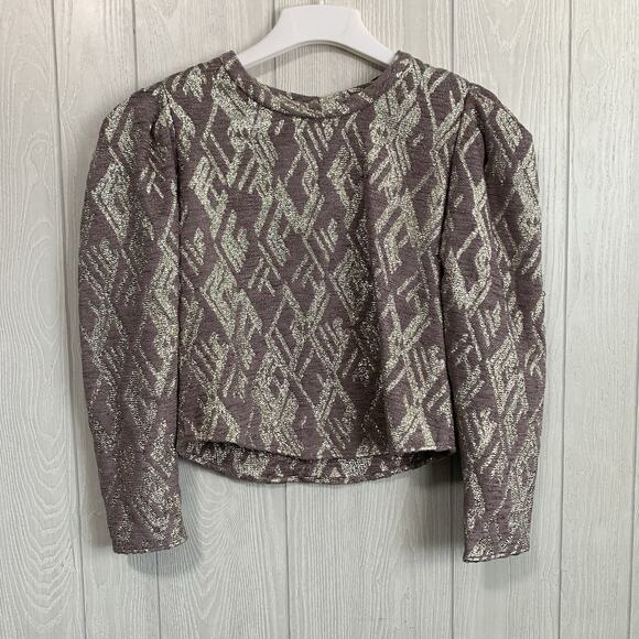 IRO Valentina Yepa Purple Metallic Puff Sleeve Top Size 34 (XS) NWT - Picture 1 of 8